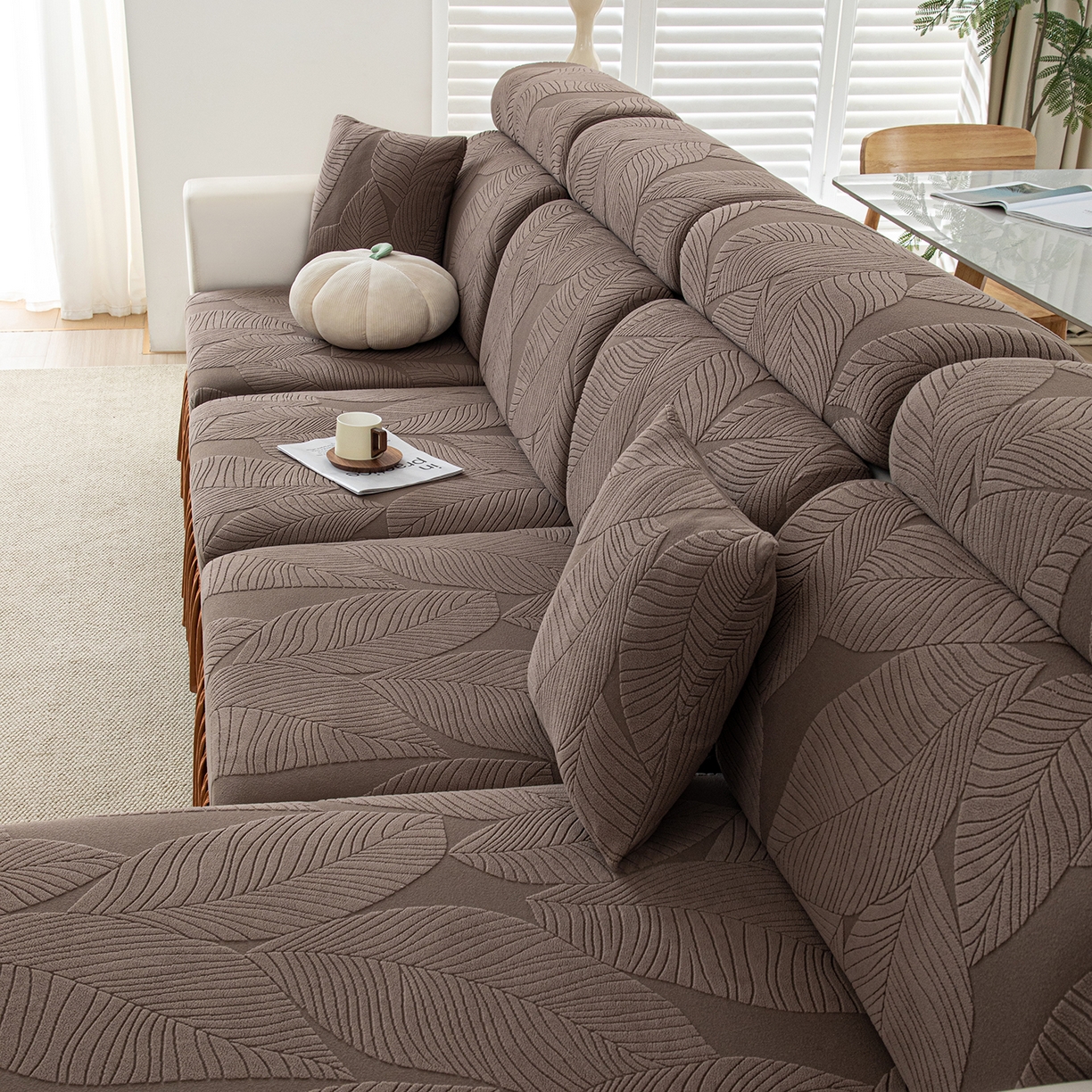 91家纺网 家纺一手货源 找家纺 沐沐家纺 2026新款霏叶裙边沙发笠 咖啡色