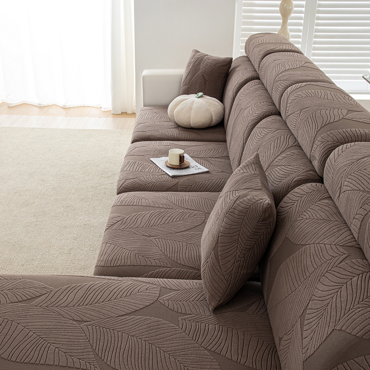 91家纺网 家纺一手货源 找家纺 沐沐家纺 2026新款霏叶裙边沙发笠 咖啡色