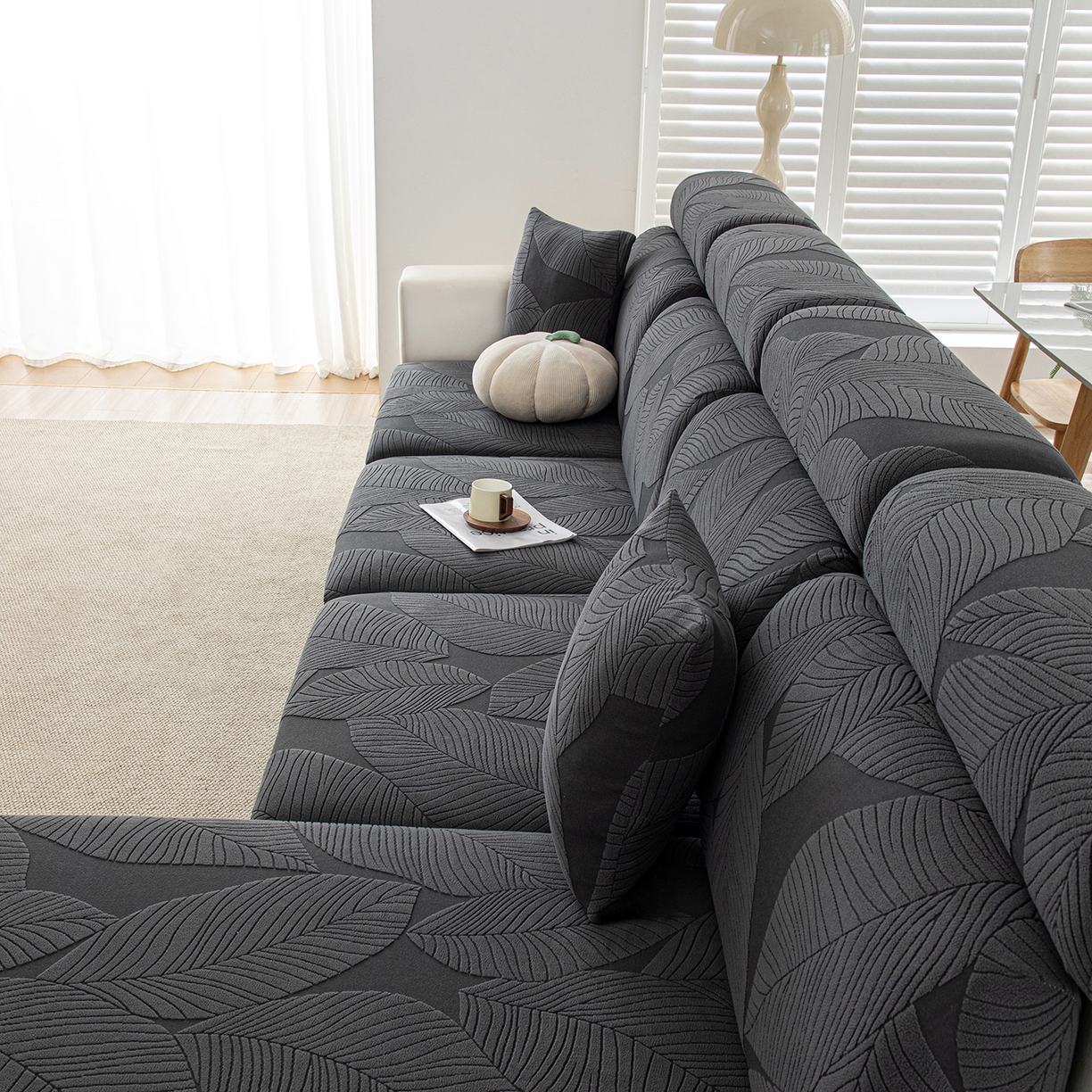 91家纺网 家纺一手货源 找家纺 沐沐家纺 2026新款霏叶裙边沙发笠 金属灰