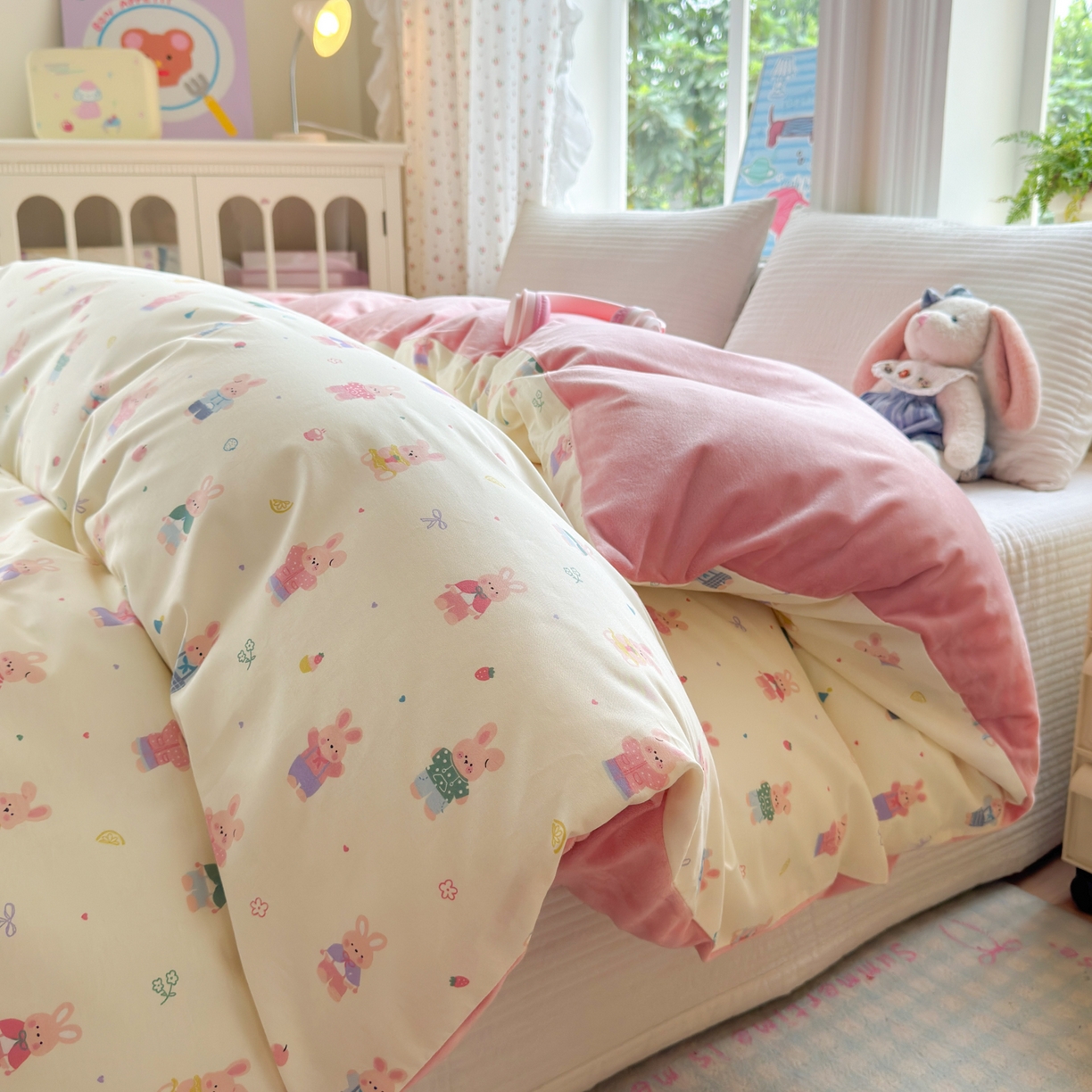 清雅福 2025新款秋冬新品全棉印花棉加绒单被套单品被套被套单件 棉绒-果冻兔