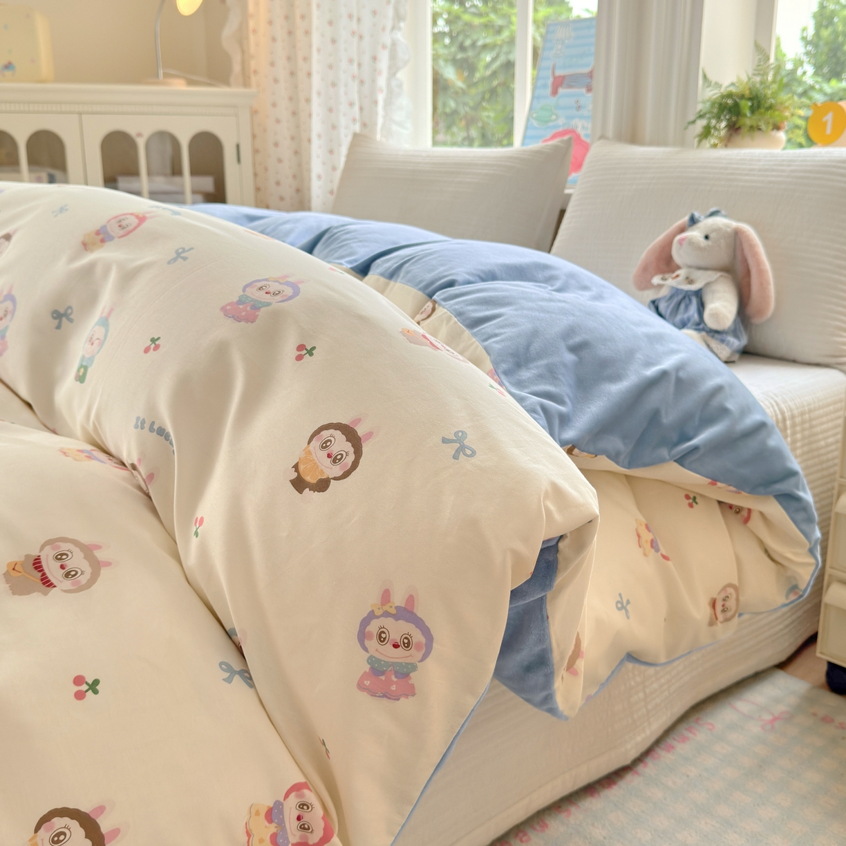 清雅福 2025新款秋冬新品全棉印花棉加绒单被套单品被套被套单件 棉绒-大眼公仔