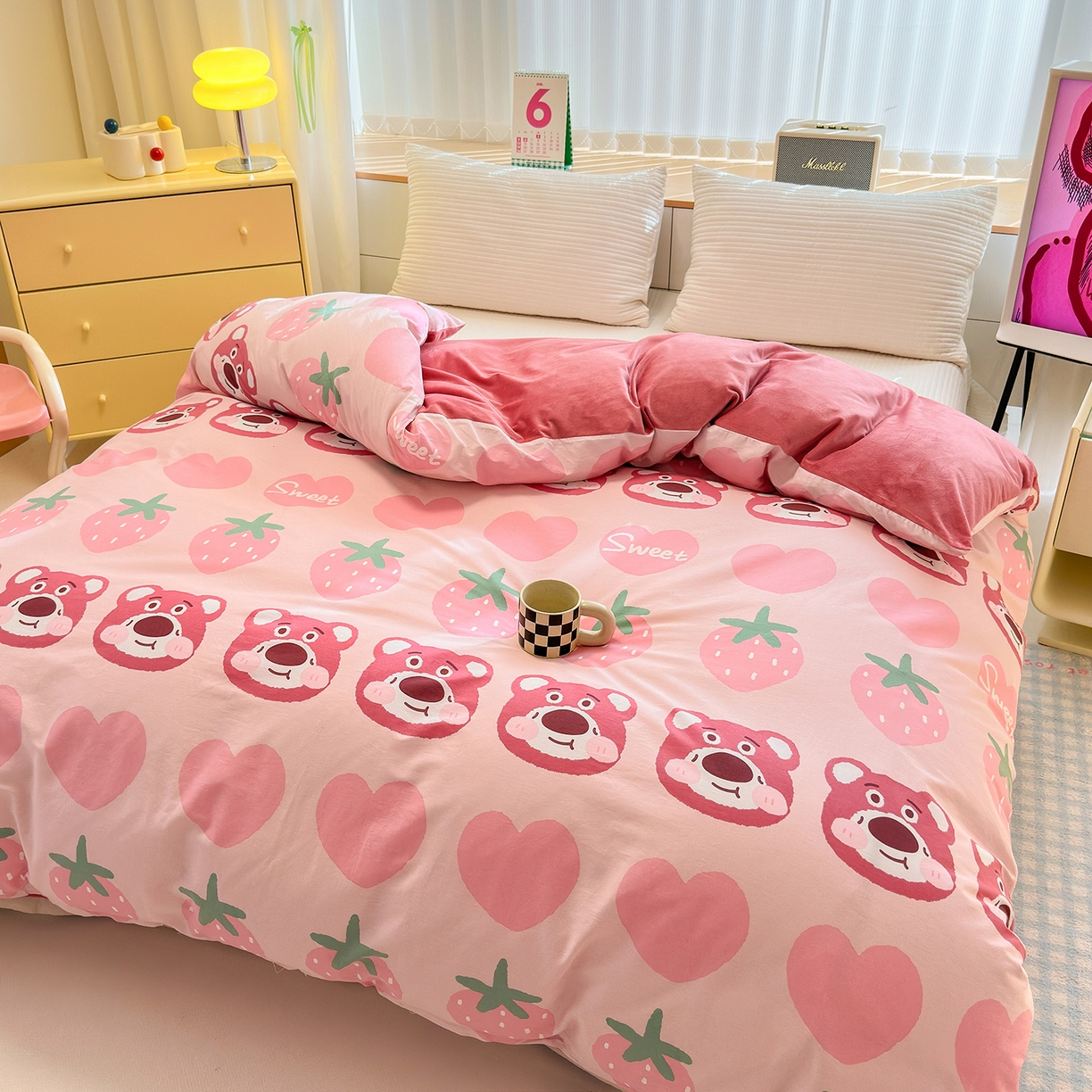 91家纺网 家纺一手货源 找家纺 清雅福 2025新款秋冬新品全棉印花棉加绒单被套单品被套被套单件 棉绒-甜心熊