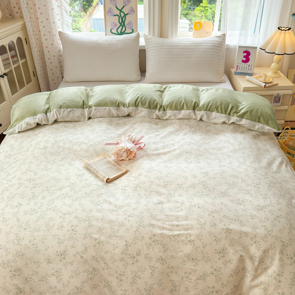91家纺网 家纺一手货源 找家纺 清雅福 2025新款秋冬新品全棉印花棉加绒单被套单品被套被套单件 棉绒-春风里绿