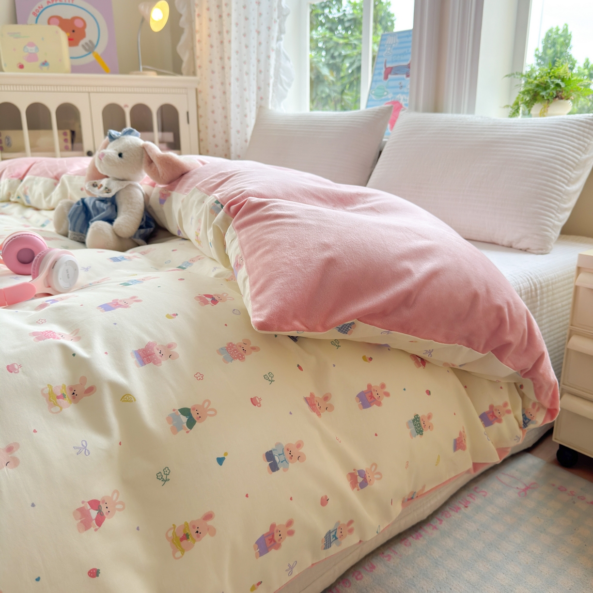 91家纺网 家纺一手货源 找家纺 清雅福 2025新款秋冬新品全棉印花棉加绒单被套单品被套被套单件 棉绒-果冻兔