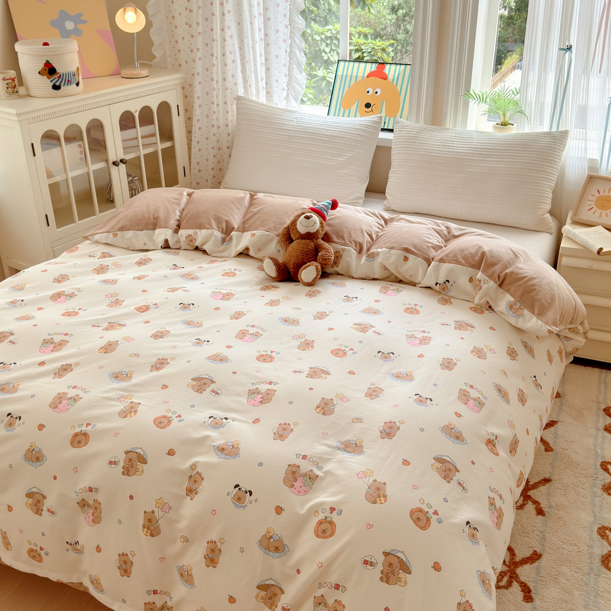 91家纺网 家纺一手货源 找家纺 清雅福 2025新款秋冬新品全棉印花棉加绒单被套单品被套被套单件 棉绒-熊猫卡皮