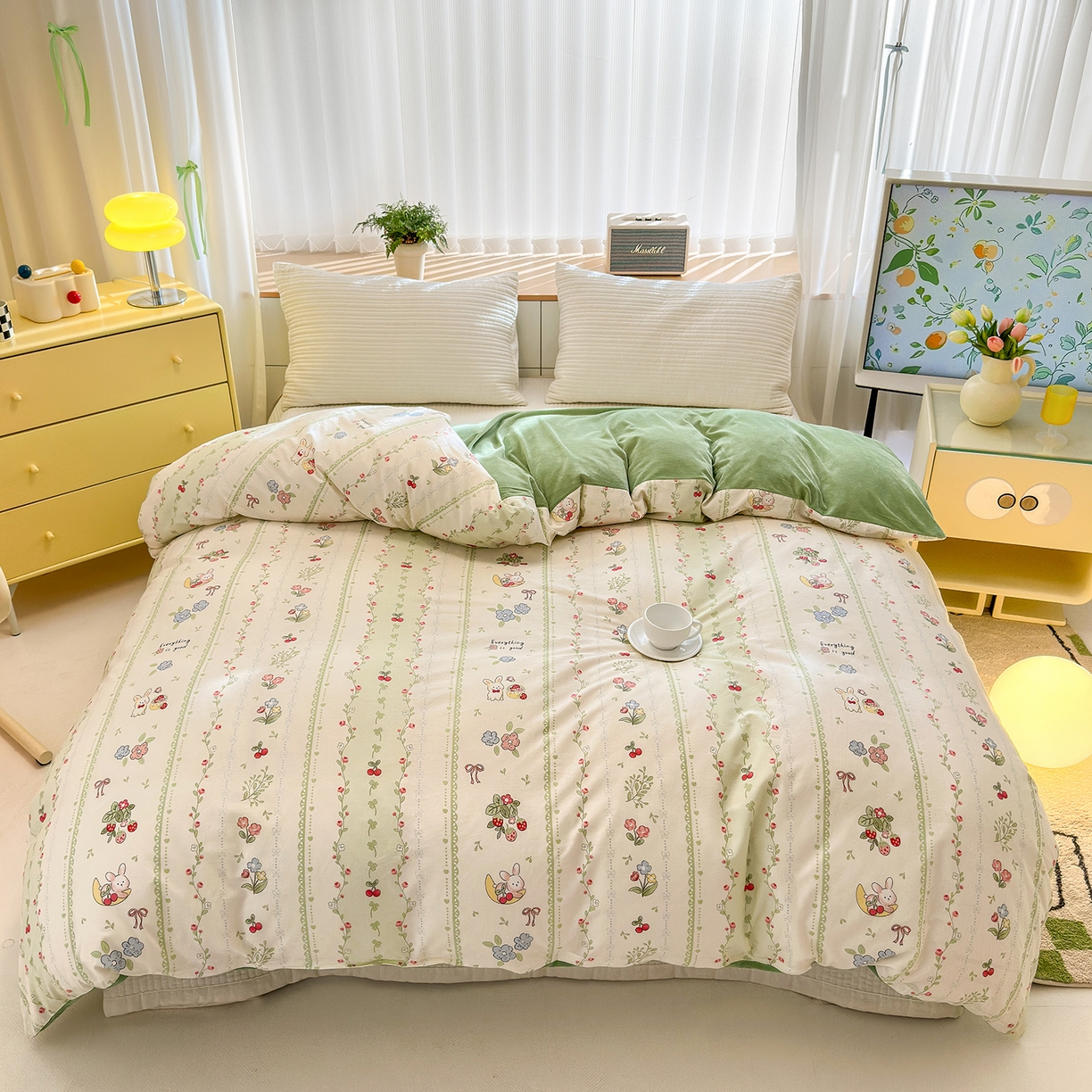 91家纺网 家纺一手货源 找家纺 清雅福 2025新款秋冬新品全棉印花棉加绒单被套单品被套被套单件 棉绒-草莓兔