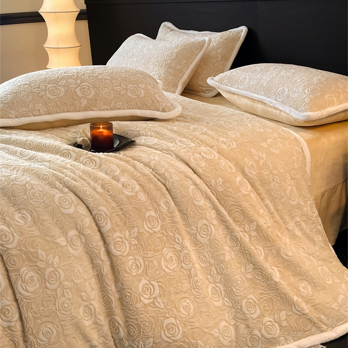 91家纺网 家纺一手货源 找家纺 诺梵 2025新款立体雕花牛奶绒四件套_控价标准高于149，加大高于159 玫瑰之约-黄