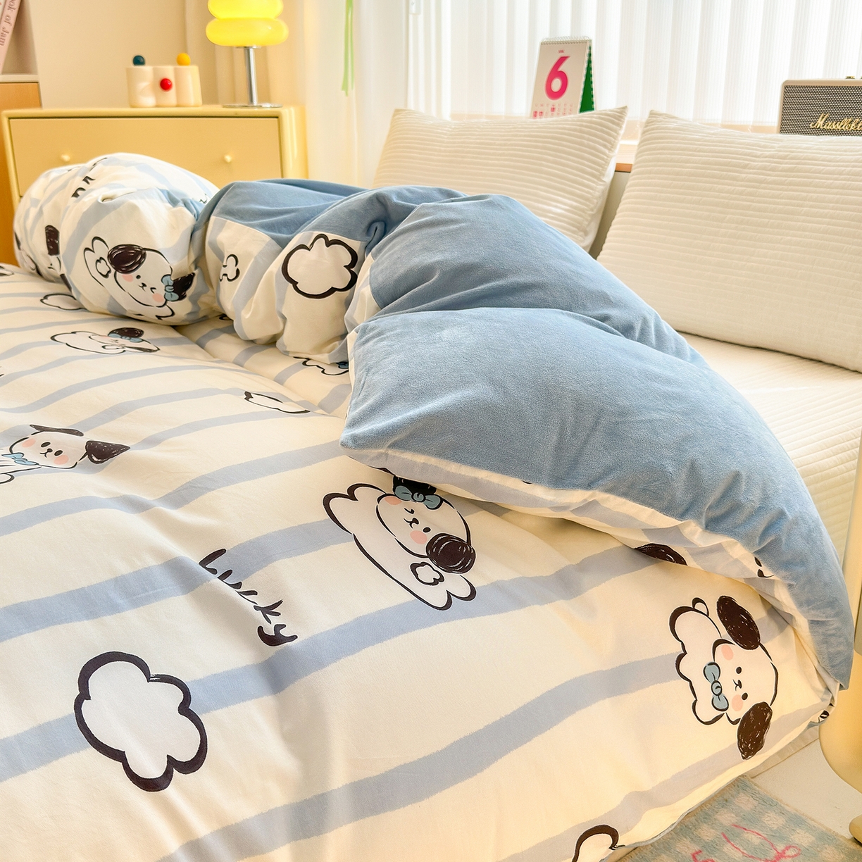 91家纺网 家纺一手货源 找家纺 清雅福 2025新款秋冬新品全棉印花棉加绒单被套单品被套被套单件 棉绒-条纹狗狗