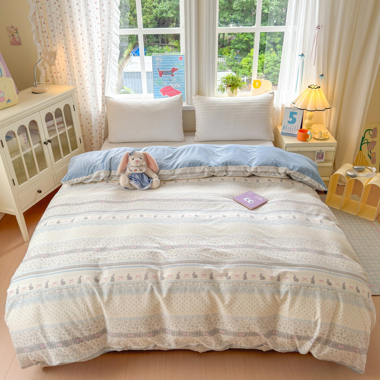 91家纺网 家纺一手货源 找家纺 清雅福 2025新款秋冬新品全棉印花棉加绒单被套单品被套被套单件 棉绒-花边兔