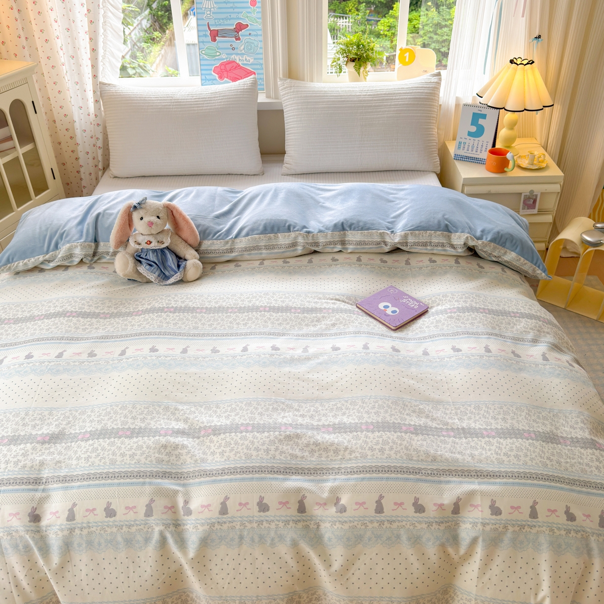 91家纺网 家纺一手货源 找家纺 清雅福 2025新款秋冬新品全棉印花棉加绒单被套单品被套被套单件 棉绒-花边兔