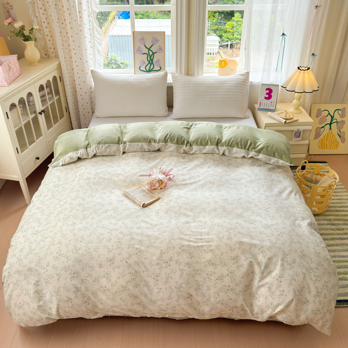 91家纺网 家纺一手货源 找家纺 清雅福 2025新款秋冬新品全棉印花棉加绒单被套单品被套被套单件 棉绒-春风里绿