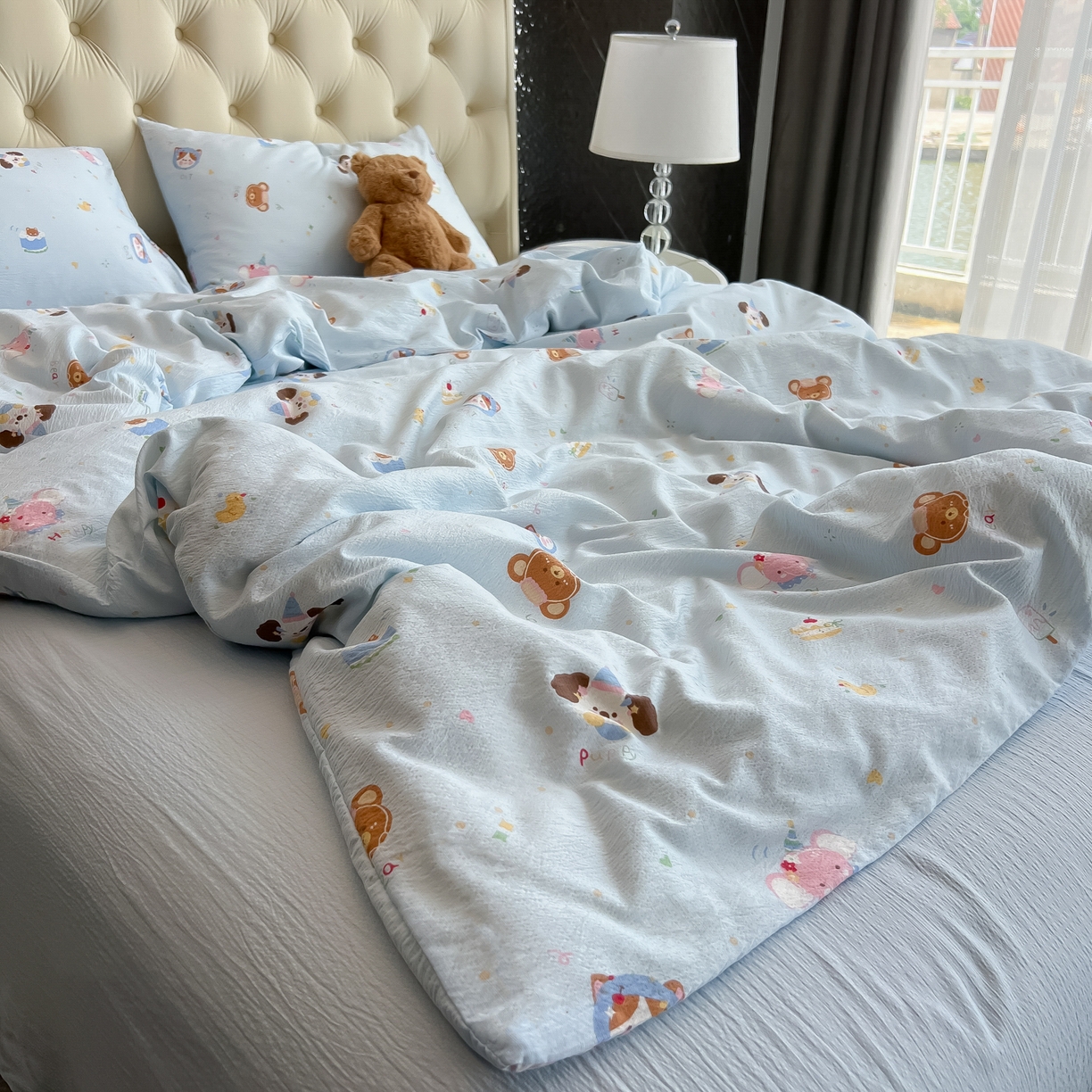 91家纺网 家纺一手货源 找家纺 韩巢家纺 2025新款双层纱床上用品四件套热销款超柔学生宿舍床单被套三件套 生日宴会兰