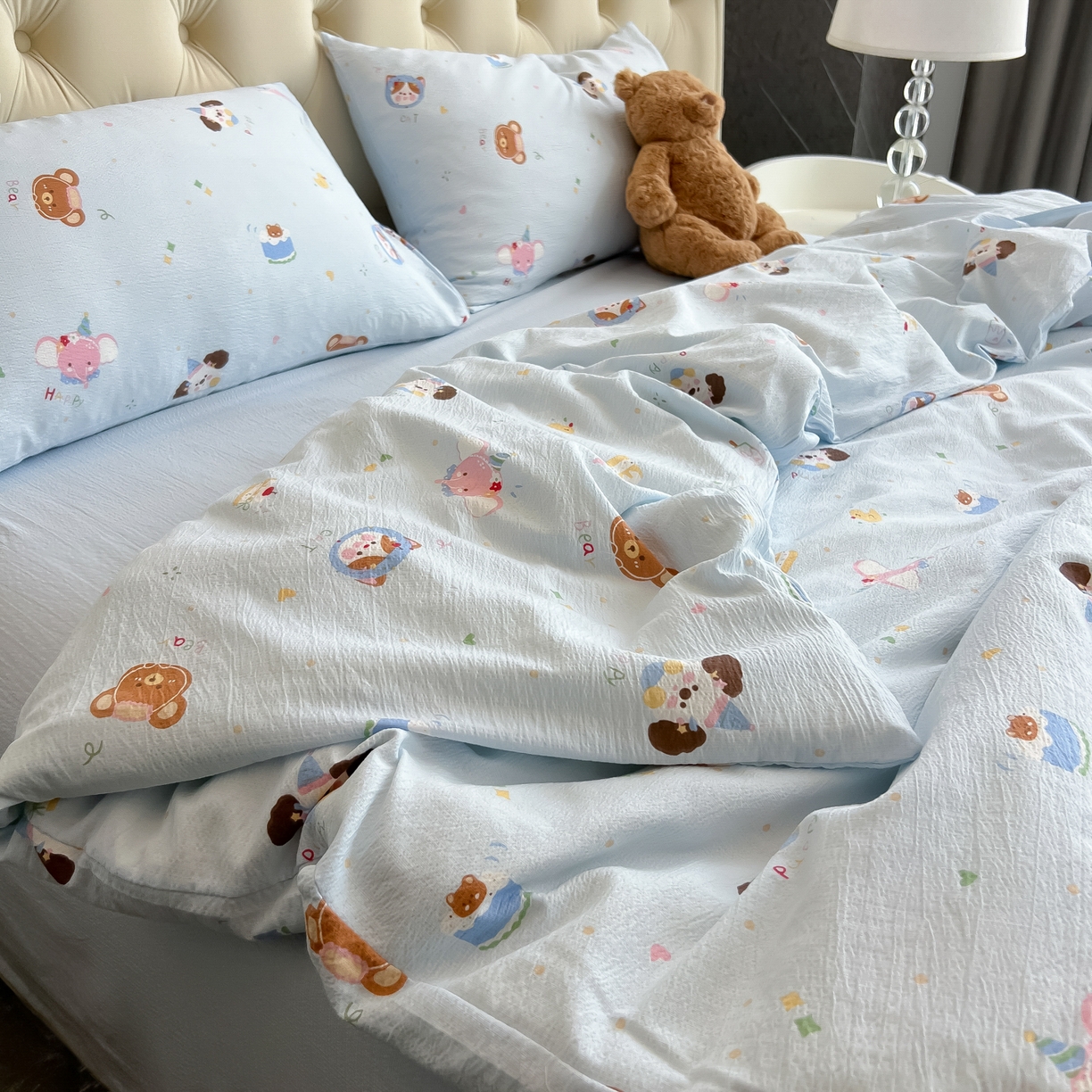 91家纺网 家纺一手货源 找家纺 韩巢家纺 2025新款双层纱床上用品四件套热销款超柔学生宿舍床单被套三件套 生日宴会兰