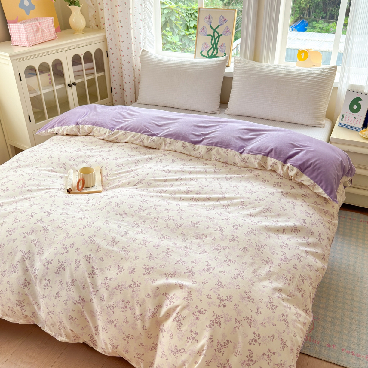 91家纺网 家纺一手货源 找家纺 清雅福 2025新款秋冬新品全棉印花棉加绒单被套单品被套被套单件 棉绒-春风里紫