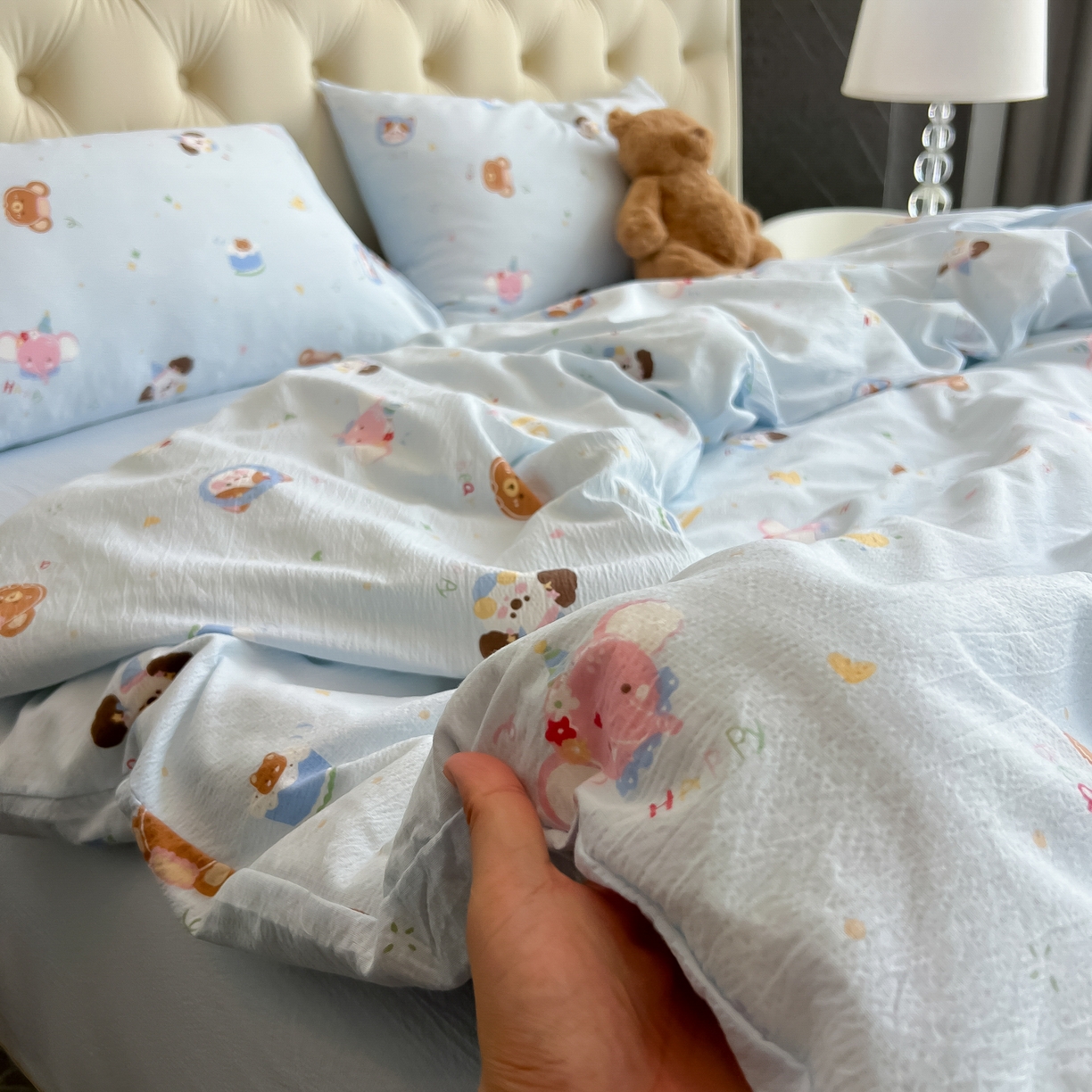 91家纺网 家纺一手货源 找家纺 韩巢家纺 2025新款双层纱床上用品四件套热销款超柔学生宿舍床单被套三件套 生日宴会兰