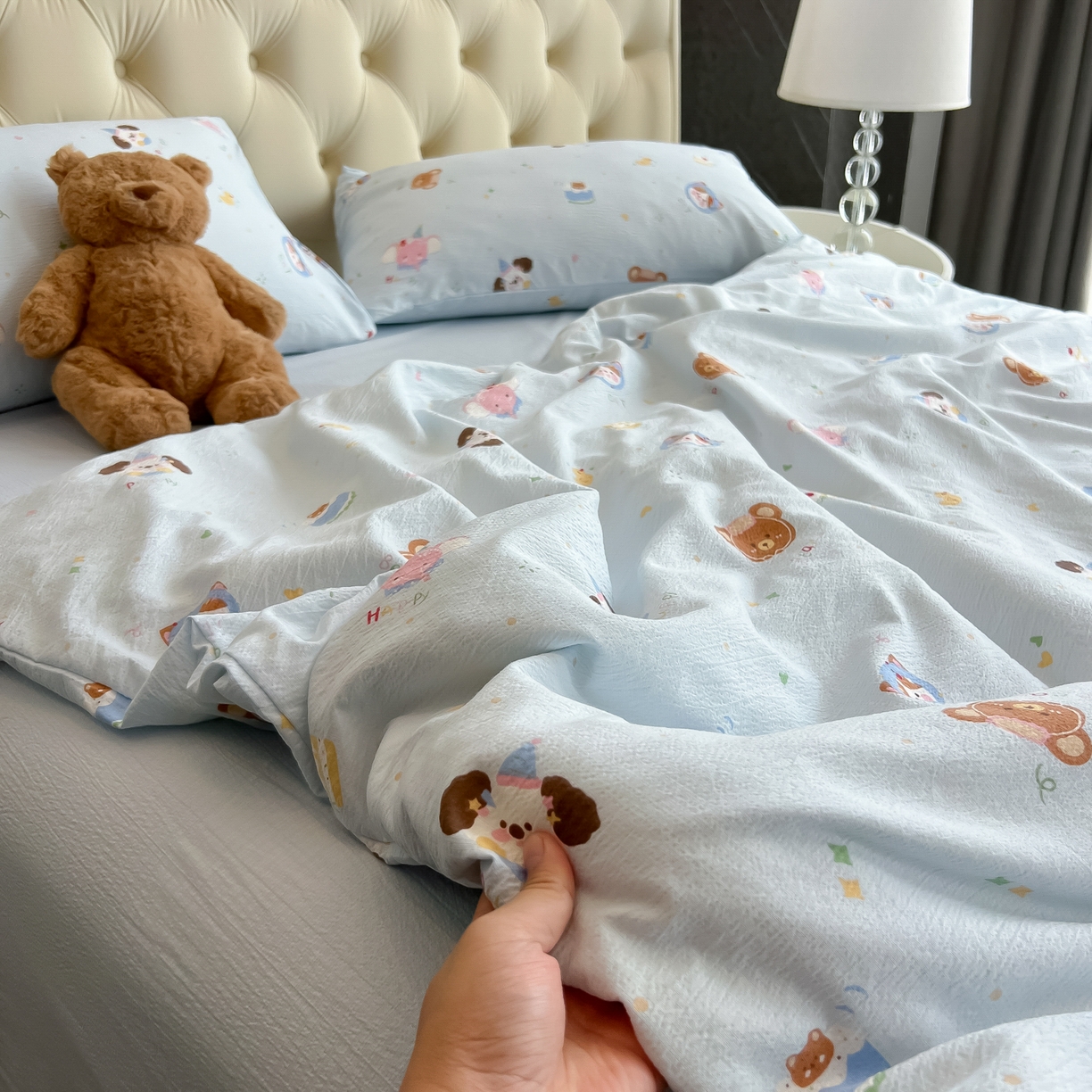 91家纺网 家纺一手货源 找家纺 韩巢家纺 2025新款双层纱床上用品四件套热销款超柔学生宿舍床单被套三件套 生日宴会兰