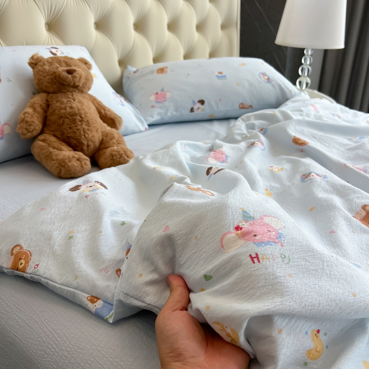 91家纺网 家纺一手货源 找家纺 韩巢家纺 2025新款双层纱床上用品四件套热销款超柔学生宿舍床单被套三件套 生日宴会兰