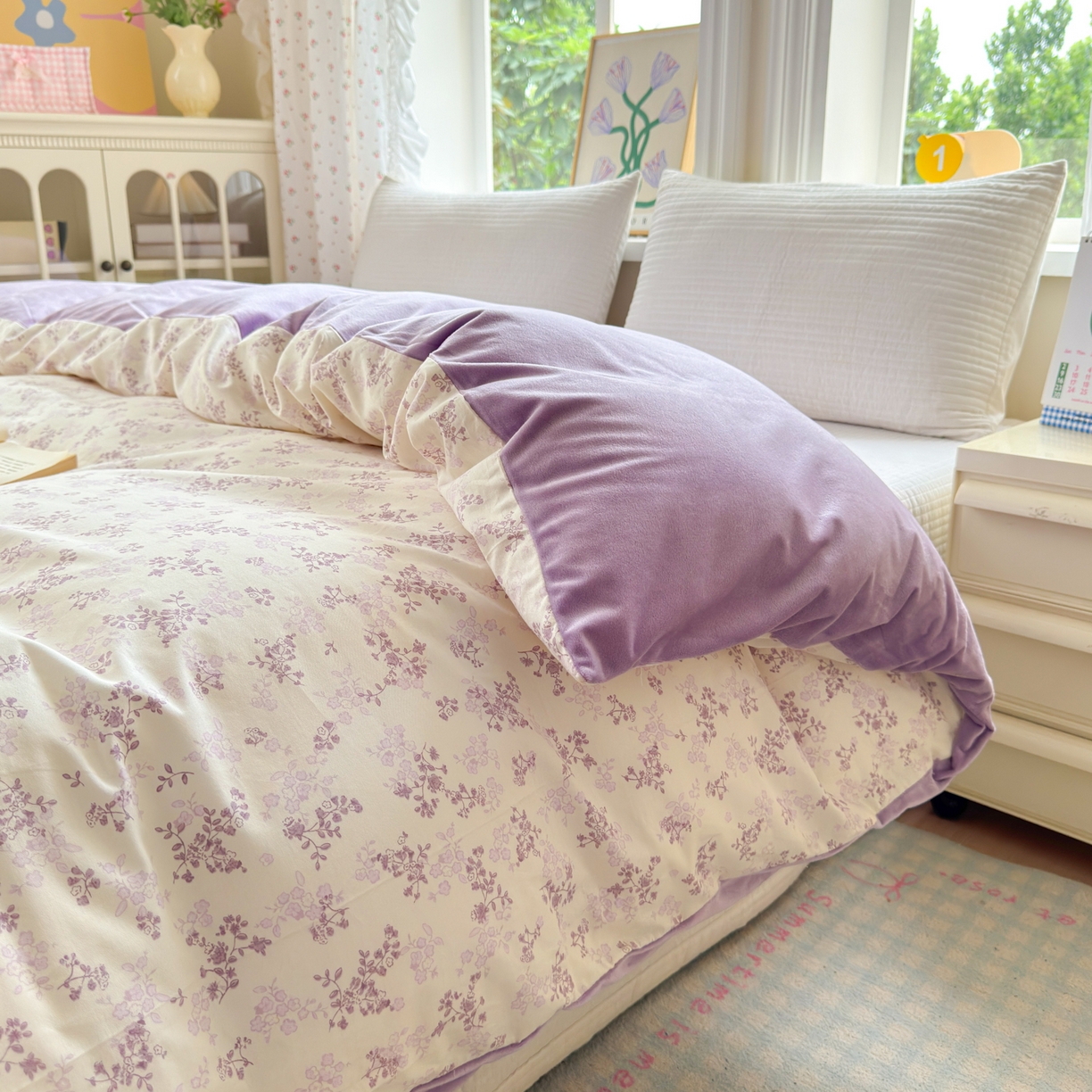 91家纺网 家纺一手货源 找家纺 清雅福 2025新款秋冬新品全棉印花棉加绒单被套单品被套被套单件 棉绒-春风里紫