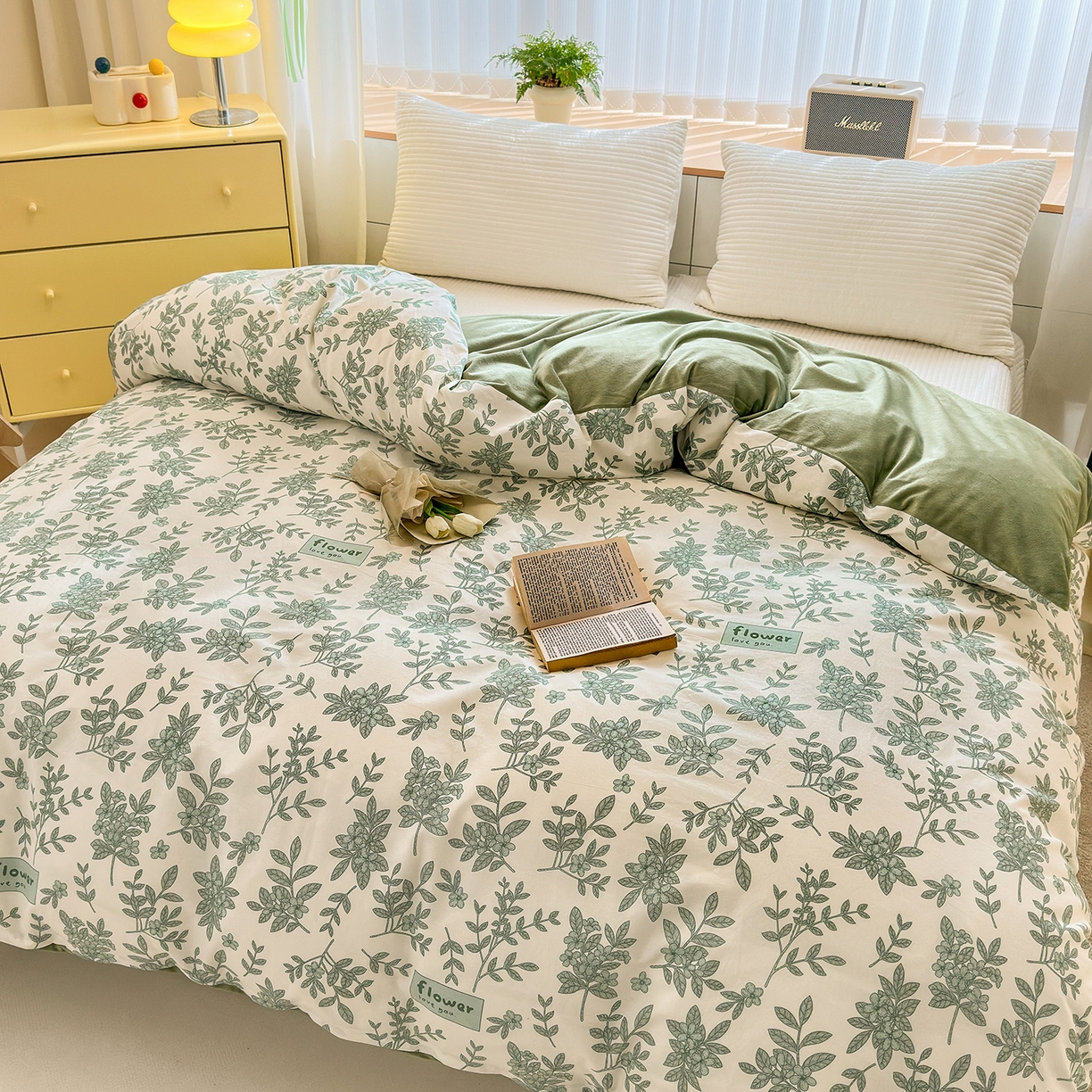 91家纺网 家纺一手货源 找家纺 清雅福 2025新款秋冬新品全棉印花棉加绒单被套单品被套被套单件 棉绒-绿意黯然