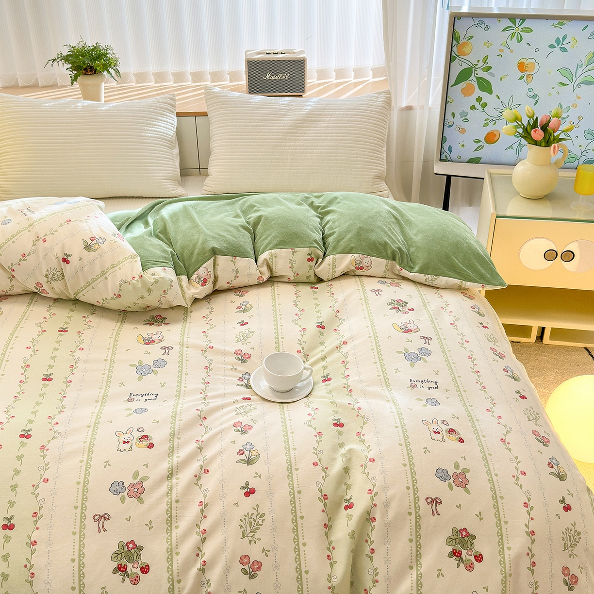 91家纺网 家纺一手货源 找家纺 清雅福 2025新款秋冬新品全棉印花棉加绒单被套单品被套被套单件 棉绒-草莓兔