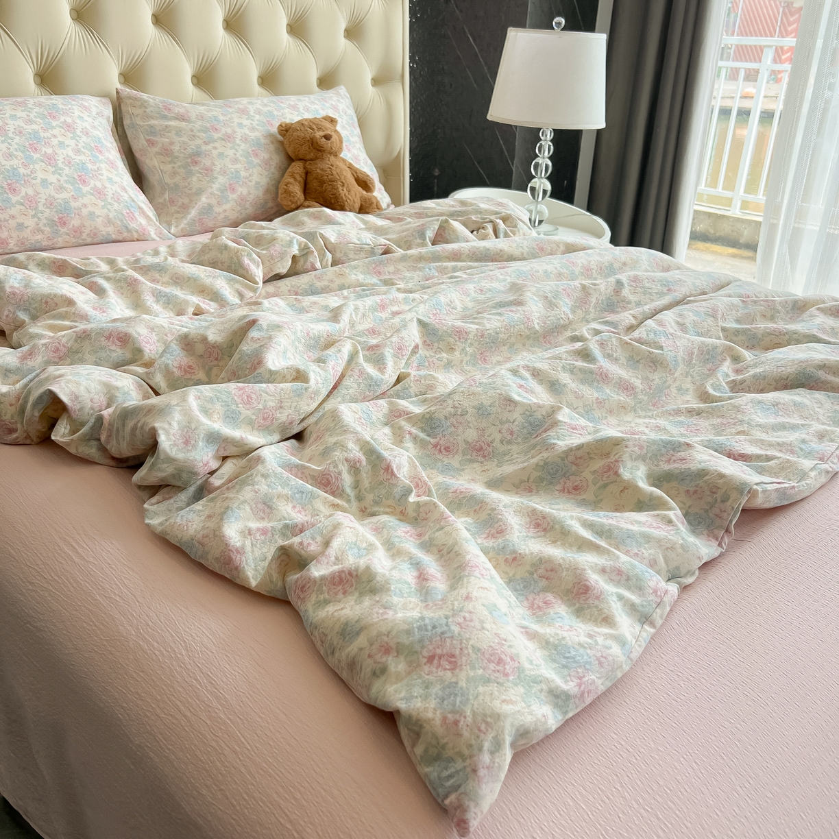 91家纺网 家纺一手货源 找家纺 韩巢家纺 2025新款双层纱床上用品四件套热销款超柔学生宿舍床单被套三件套 童话花岛