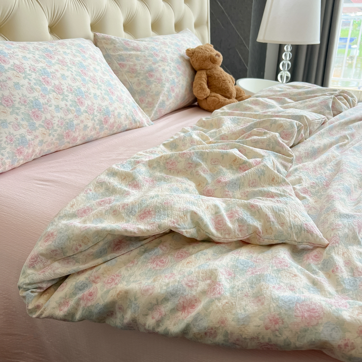 91家纺网 家纺一手货源 找家纺 韩巢家纺 2025新款双层纱床上用品四件套热销款超柔学生宿舍床单被套三件套 童话花岛