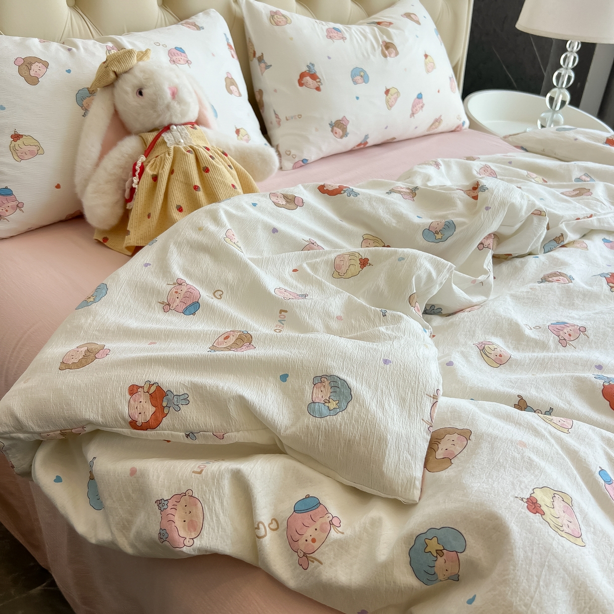 91家纺网 家纺一手货源 找家纺 韩巢家纺 2025新款双层纱床上用品四件套热销款超柔学生宿舍床单被套三件套 童话女孩