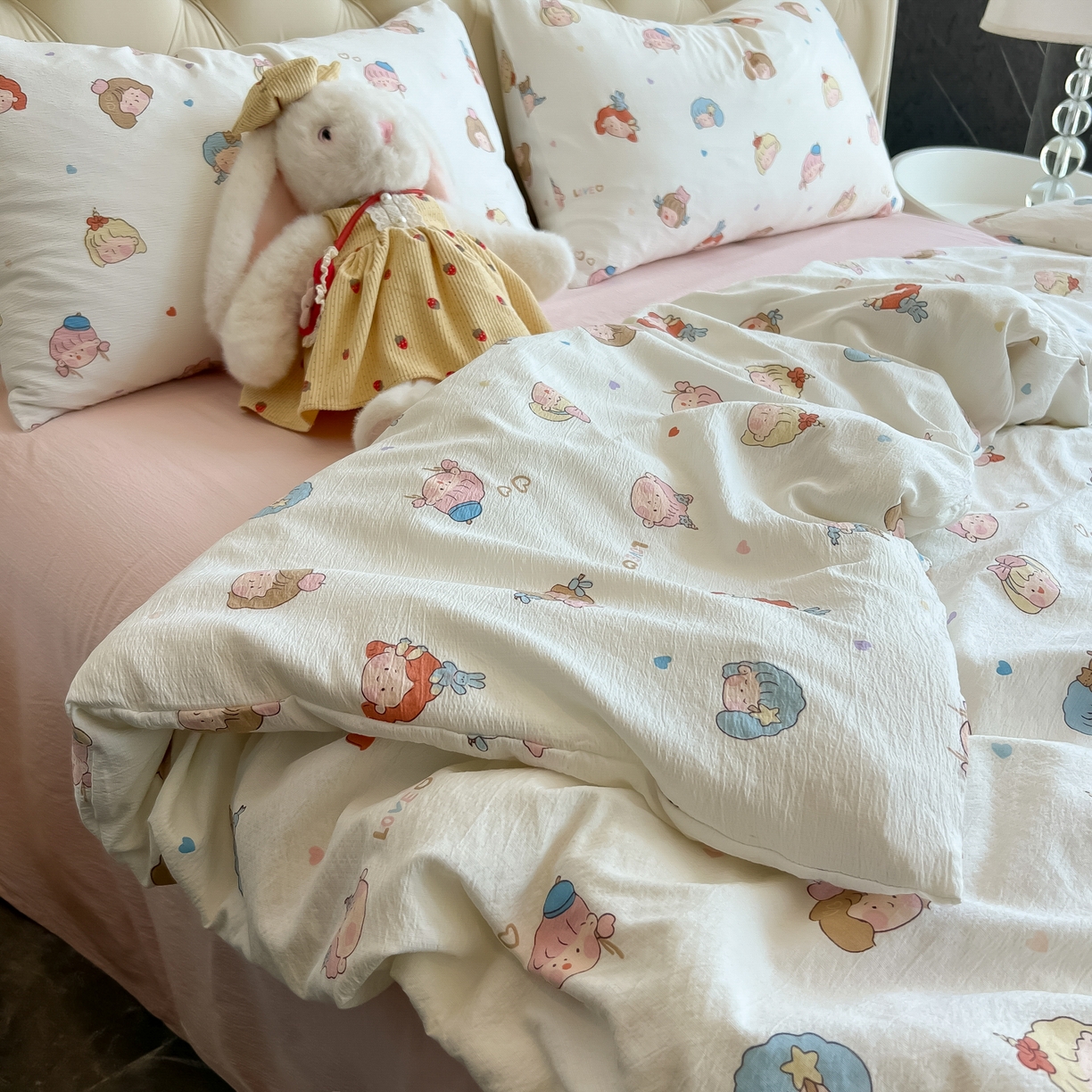 91家纺网 家纺一手货源 找家纺 韩巢家纺 2025新款双层纱床上用品四件套热销款超柔学生宿舍床单被套三件套 童话女孩