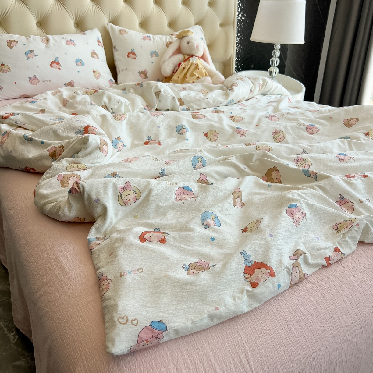 91家纺网 家纺一手货源 找家纺 韩巢家纺 2025新款双层纱床上用品四件套热销款超柔学生宿舍床单被套三件套 童话女孩