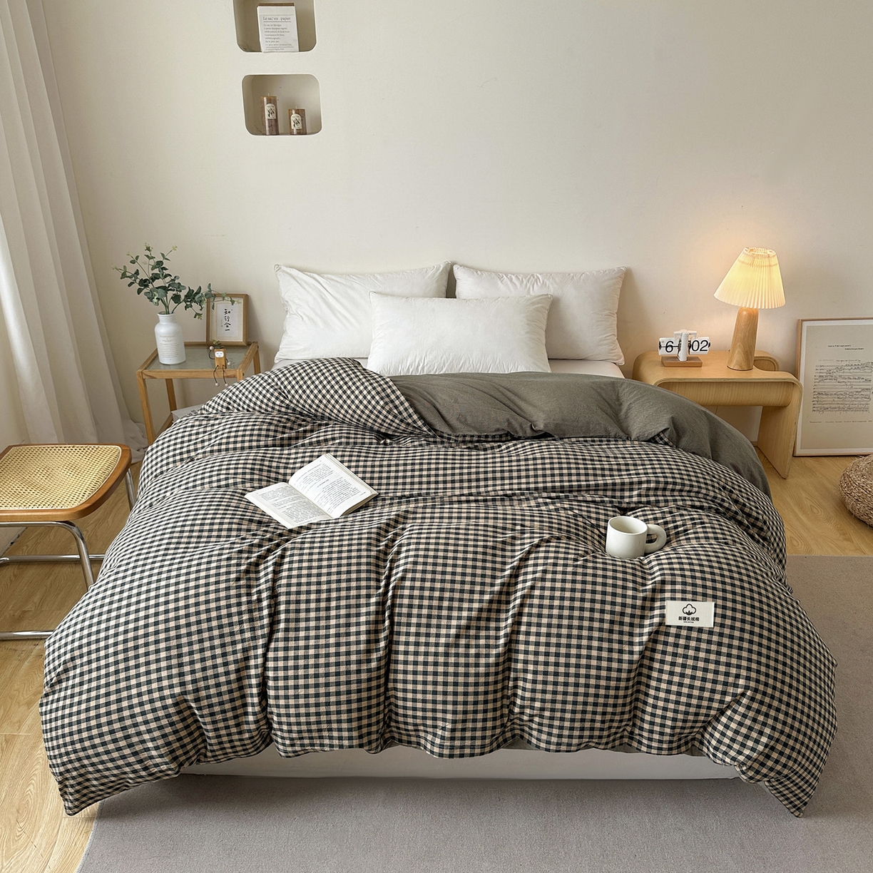 91家纺网 家纺一手货源 找家纺 笠裙家纺 2025新款A类色织全棉纯棉水洗棉床裙四件套 芸素绿