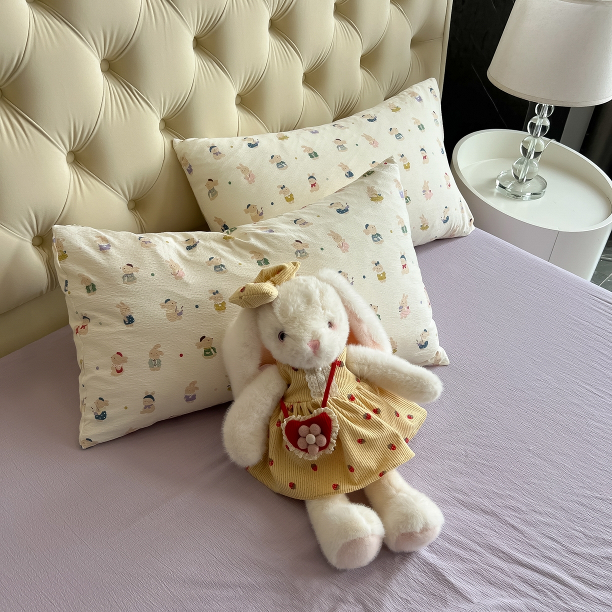 91家纺网 家纺一手货源 找家纺 韩巢家纺 2025新款双层纱床上用品四件套热销款超柔学生宿舍床单被套三件套 兔子集合