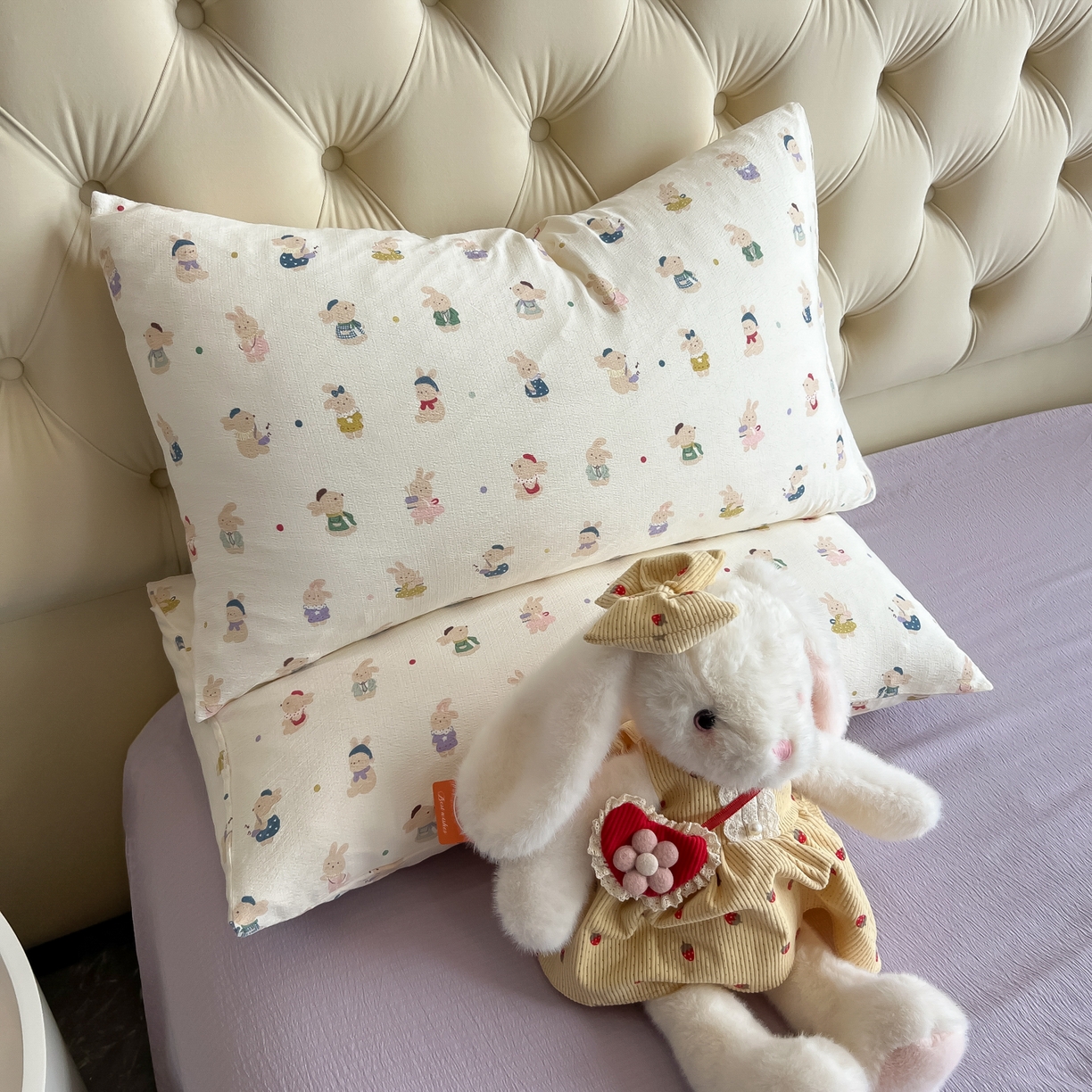 91家纺网 家纺一手货源 找家纺 韩巢家纺 2025新款双层纱床上用品四件套热销款超柔学生宿舍床单被套三件套 兔子集合