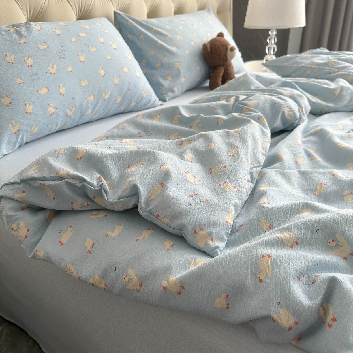 91家纺网 家纺一手货源 找家纺 韩巢家纺 2025新款双层纱床上用品四件套热销款超柔学生宿舍床单被套三件套 向天歌大鹅