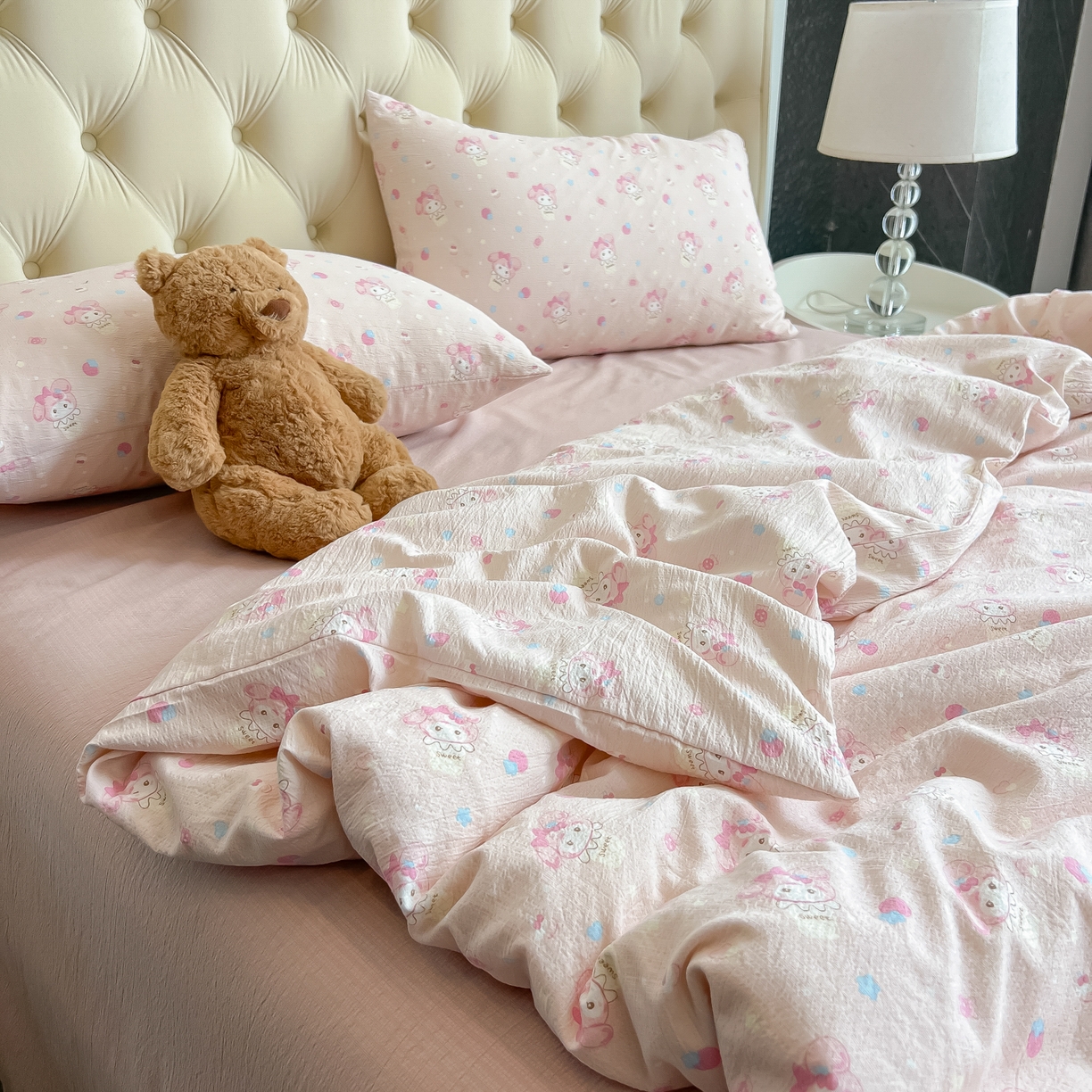 91家纺网 家纺一手货源 找家纺 韩巢家纺 2025新款双层纱床上用品四件套热销款超柔学生宿舍床单被套三件套 小美冰激凌