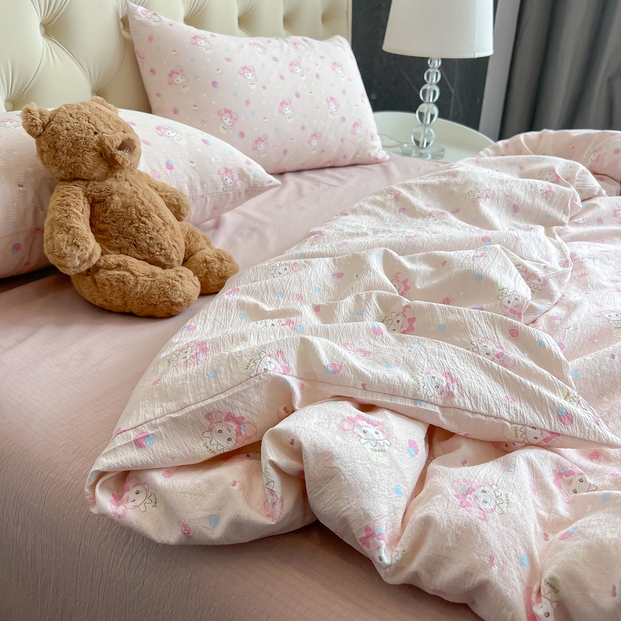 91家纺网 家纺一手货源 找家纺 韩巢家纺 2025新款双层纱床上用品四件套热销款超柔学生宿舍床单被套三件套 小美冰激凌