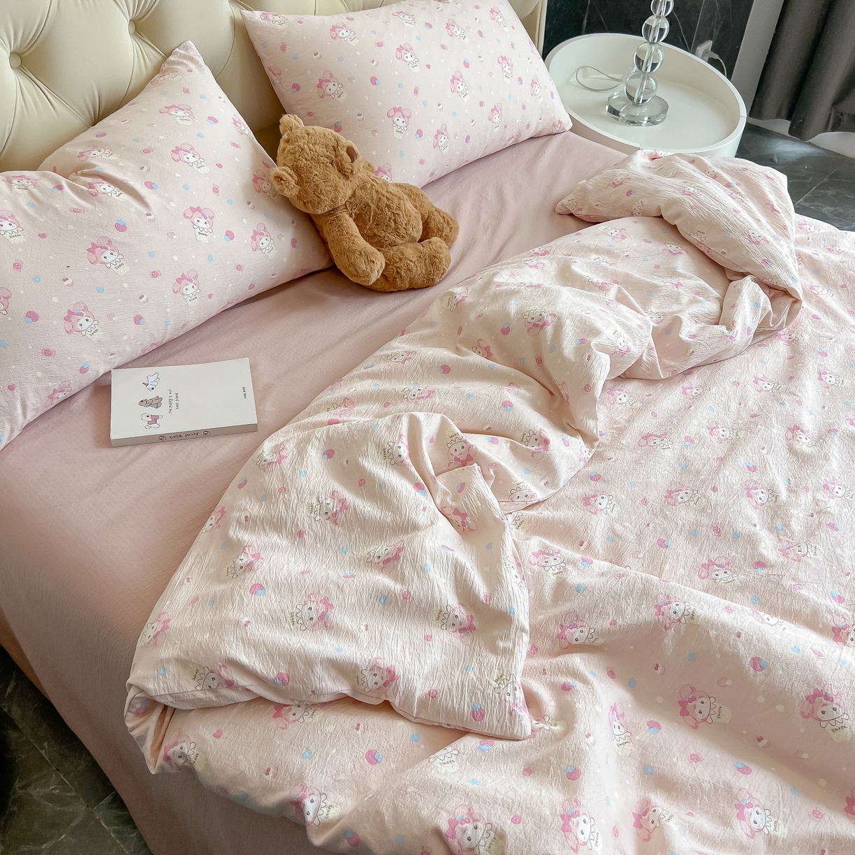 91家纺网 家纺一手货源 找家纺 韩巢家纺 2025新款双层纱床上用品四件套热销款超柔学生宿舍床单被套三件套 小美冰激凌