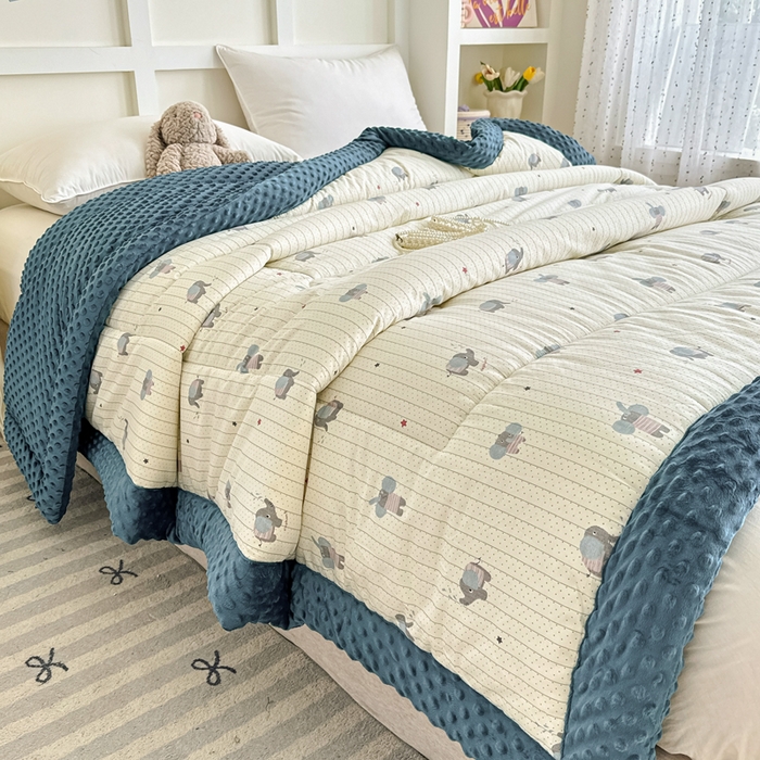 91家纺网 家纺一手货源 找家纺 宜梦家居 2025新款全棉纯棉豆豆被被子被芯 BT-跳跳象