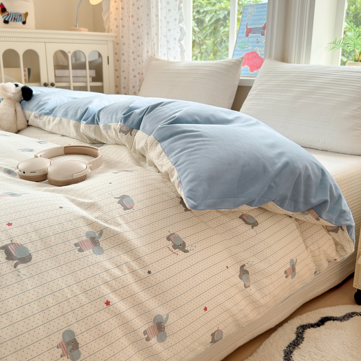 91家纺网 家纺一手货源 找家纺 清雅福 2025新款秋冬新品全棉印花棉加绒单被套单品被套被套单件 棉绒-跳跳象