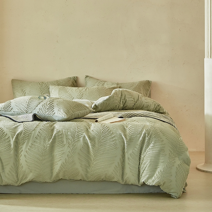 91家纺网 家纺一手货源 找家纺 缘生活  2025年新款剪花针叶四件套四季款（民宿首选） 剪花针叶-旧绿