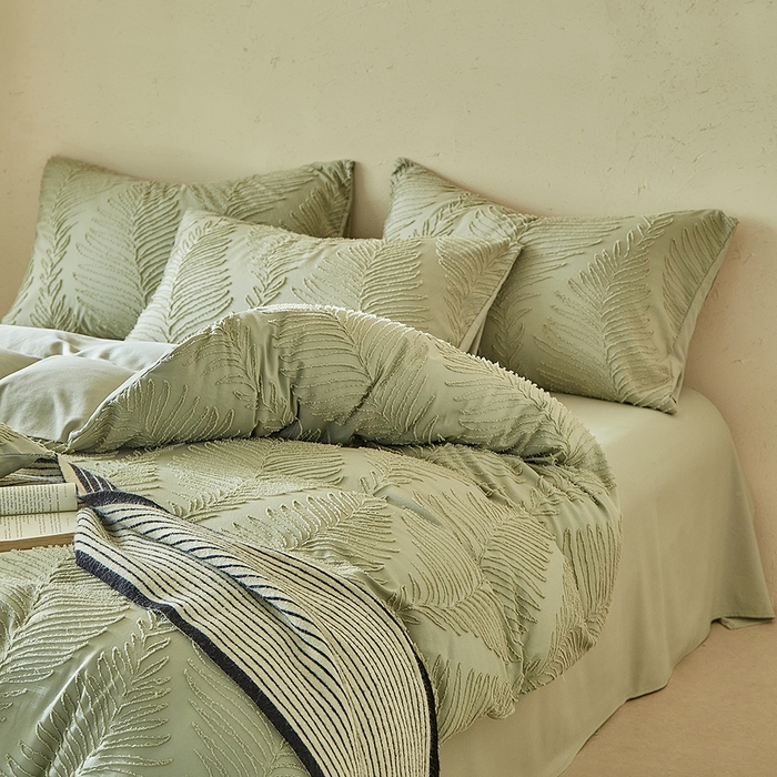 91家纺网 家纺一手货源 找家纺 缘生活  2025年新款剪花针叶四件套四季款（民宿首选） 剪花针叶-旧绿