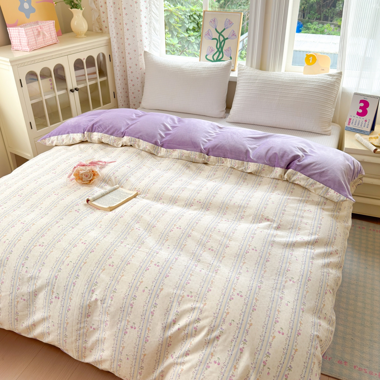 91家纺网 家纺一手货源 找家纺 清雅福 2025新款秋冬新品全棉印花棉加绒单被套单品被套被套单件 棉绒-花季时光