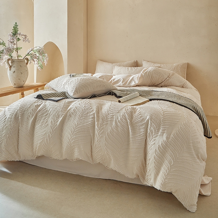 91家纺网 家纺一手货源 找家纺 缘生活  2025年新款剪花针叶四件套四季款（民宿首选） 剪花针叶-卡其