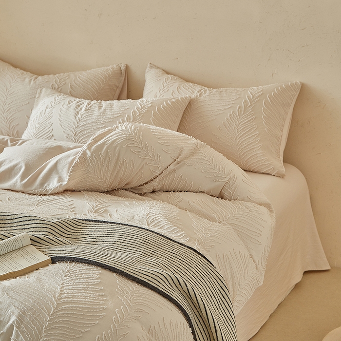 91家纺网 家纺一手货源 找家纺 缘生活  2025年新款剪花针叶四件套四季款（民宿首选） 剪花针叶-卡其