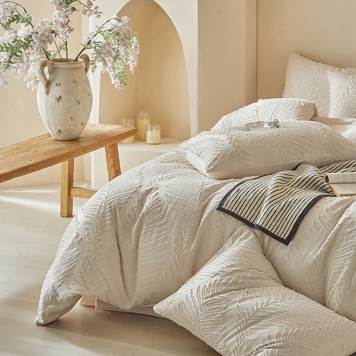 91家纺网 家纺一手货源 找家纺 缘生活  2025年新款剪花针叶四件套四季款（民宿首选） 剪花针叶-卡其