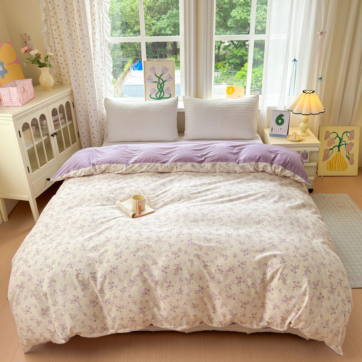 91家纺网 家纺一手货源 找家纺 清雅福 2025新款秋冬新品全棉印花棉加绒单被套单品被套被套单件 棉绒-春风里紫