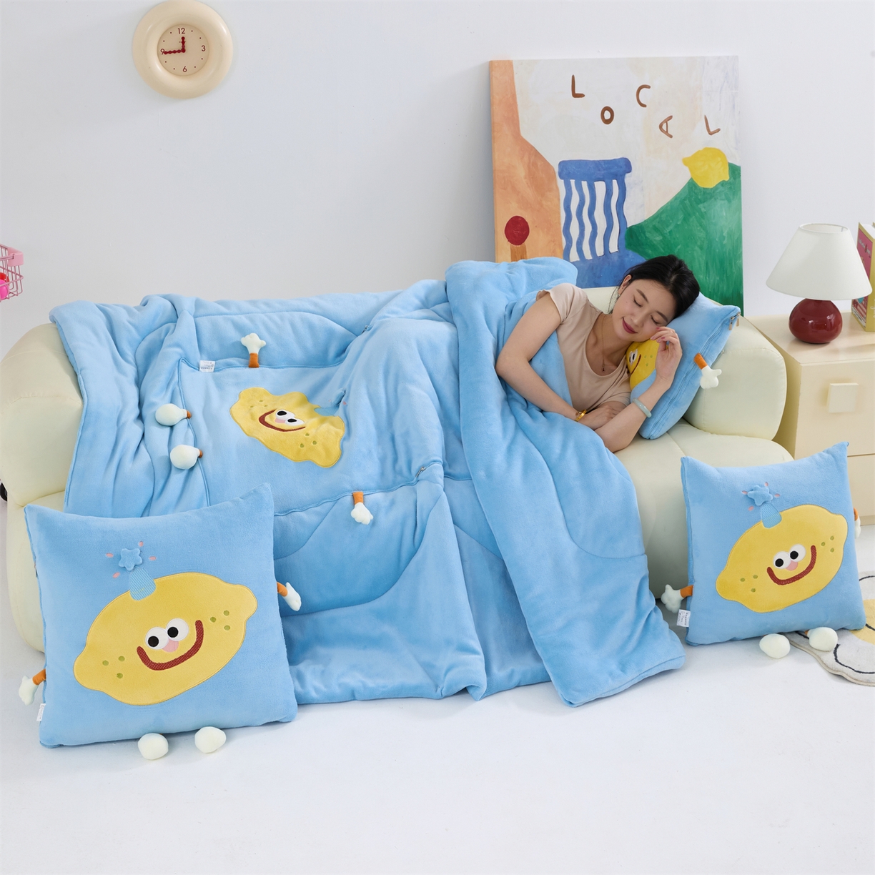 91家纺网 家纺一手货源 找家纺 （总）照世家纺 2025新款牛奶绒抗菌棉mango款抱枕被