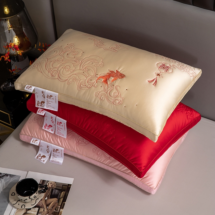 91家纺网 家纺一手货源 找家纺 （总）仁宇枕业 2025新款新品金玉良缘喜庆婚庆结婚单人双人舒适枕头枕芯