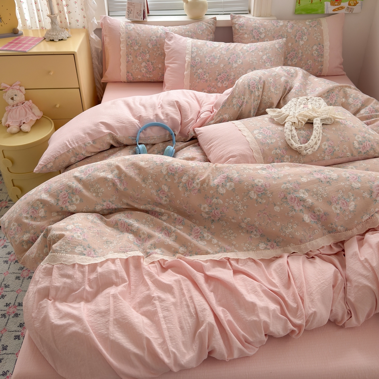 91家纺网 家纺一手货源 找家纺 （总）典雅家纺 2025新款A类超柔双层纱四件套花边工艺款四件套