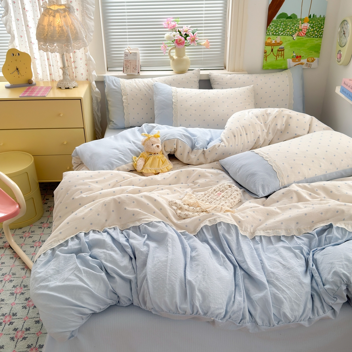 91家纺网 家纺一手货源 找家纺 （总）典雅家纺 2025新款A类超柔双层纱四件套花边工艺款四件套