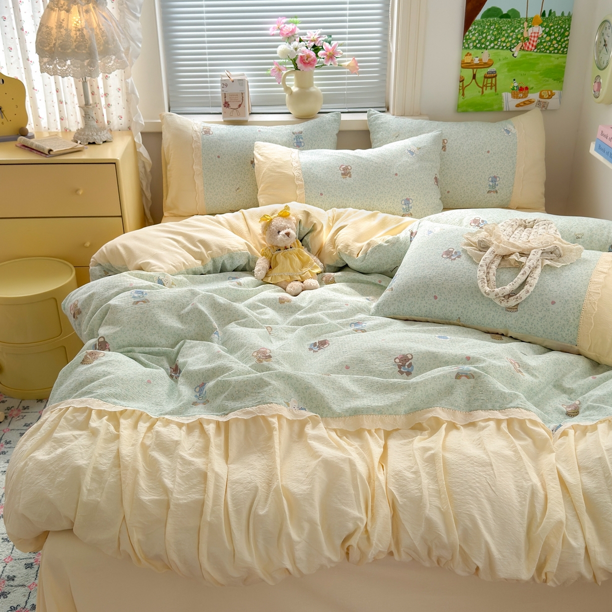 91家纺网 家纺一手货源 找家纺 （总）典雅家纺 2025新款A类超柔双层纱四件套花边工艺款四件套